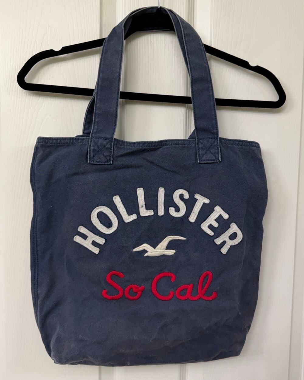 Hollister Co vintage Y2K navy blue canvas tote bag seagull logo So Cal flaws